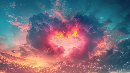 Canvas Print - Pastel Sky Heart: Abstract Valentine's Day Concept of Love as Beautiful Colorful Clouds in the Sky