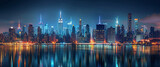 Fototapeta Nowy Jork - A city skyline is reflected in the water