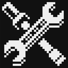 Wrench and screwdriver pixel art flat style background. 8-bit. Game assets. Isolated abstract vector illustration. Design for web, logo, sticker, mobile app. Old school computer graphic style.