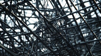  The intricate mesh of wires and cables that power and connect a stadiums lighting system.