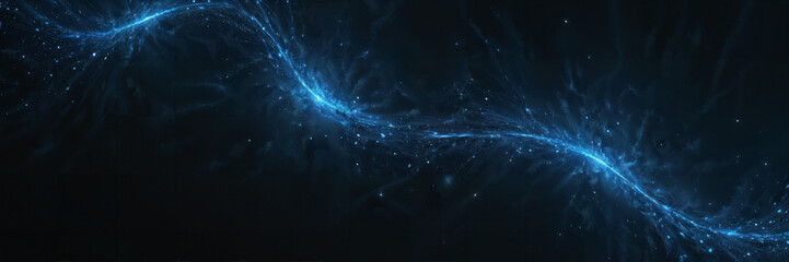 Wall Mural - Abstract dark blue digital background with sparkling blue light particles and areas with deep depths