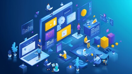 Poster - content strategy isometric illustration