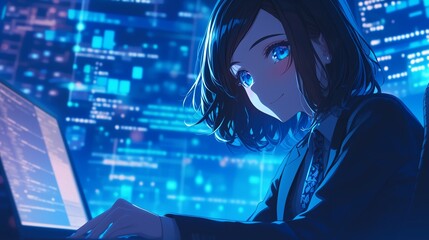 プログラマーの女性、プログラミング空間の背景25
