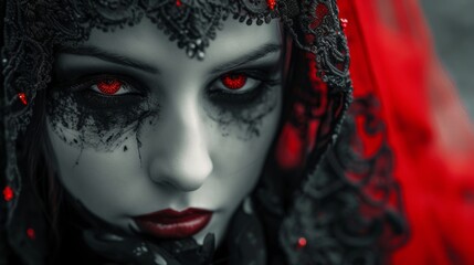 Canvas Print - Gothic woman portrait with red eyes and black makeup