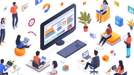 Poster - marketing strategy isometric illustration