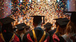 Graduation Day, Back View of University Graduates Celebrating