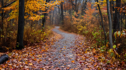 Wall Mural - document hiking trails surrounded by autumn foliage. capture the sense of adventure and the beauty o