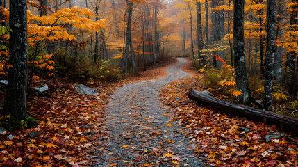 Wall Mural - document hiking trails surrounded by autumn foliage. capture the sense of adventure and the beauty o