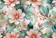 © anmitsu - Golden and colorful floral watercolor texture background. spring image