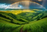 Fototapeta Tęcza - landscape with rainbow