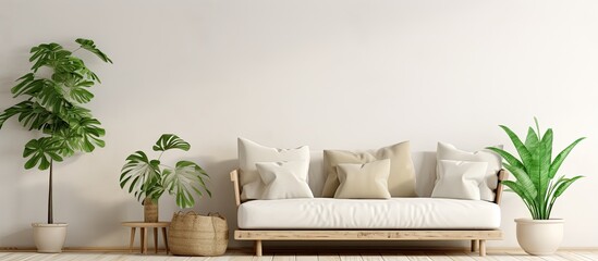 Poster - A cozy living room featuring a comfortable couch surrounded by various potted plants