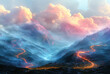 Sky and clouds with mountains. Created with AI