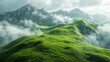 green hill on the mountain, landscape with grass and clouds, landscape with clouds High detailed,high resolution,realistic and high quality photo professional photography