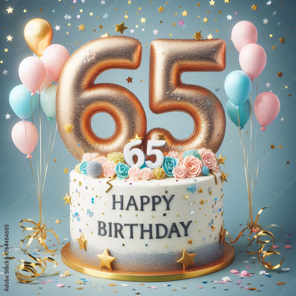 Vector Illustration of a Number 65th Birthday Balloon Celebration Cake ...