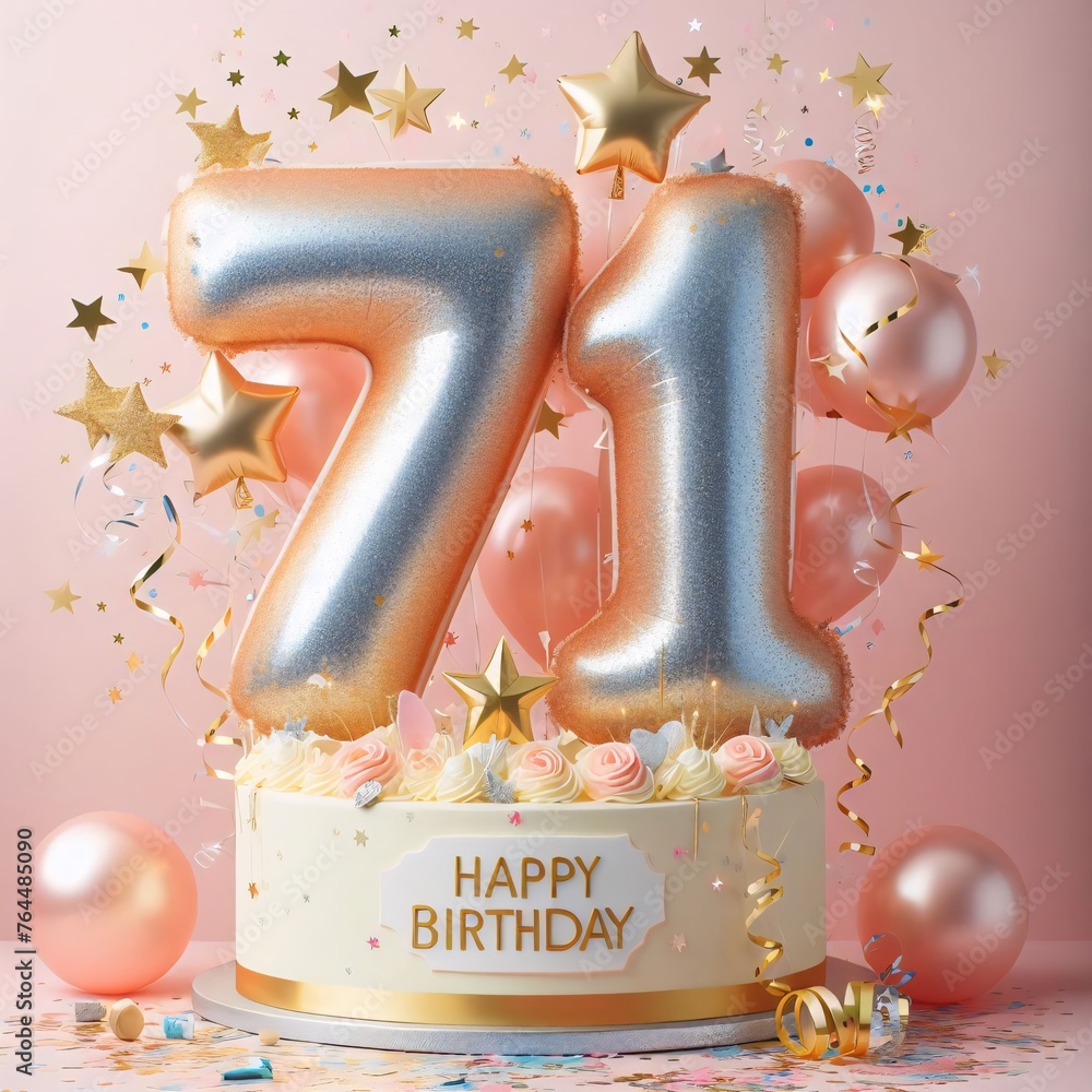 Vector Illustration of a Number 71st Birthday Balloon Celebration Cake ...