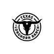 vintage retro circular texas longhorn ranch,Cow Buffalo Cattle Farm logo design
