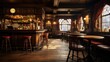 Old bar scene. Traditional or British style bar or pub interior, with wooden paneling