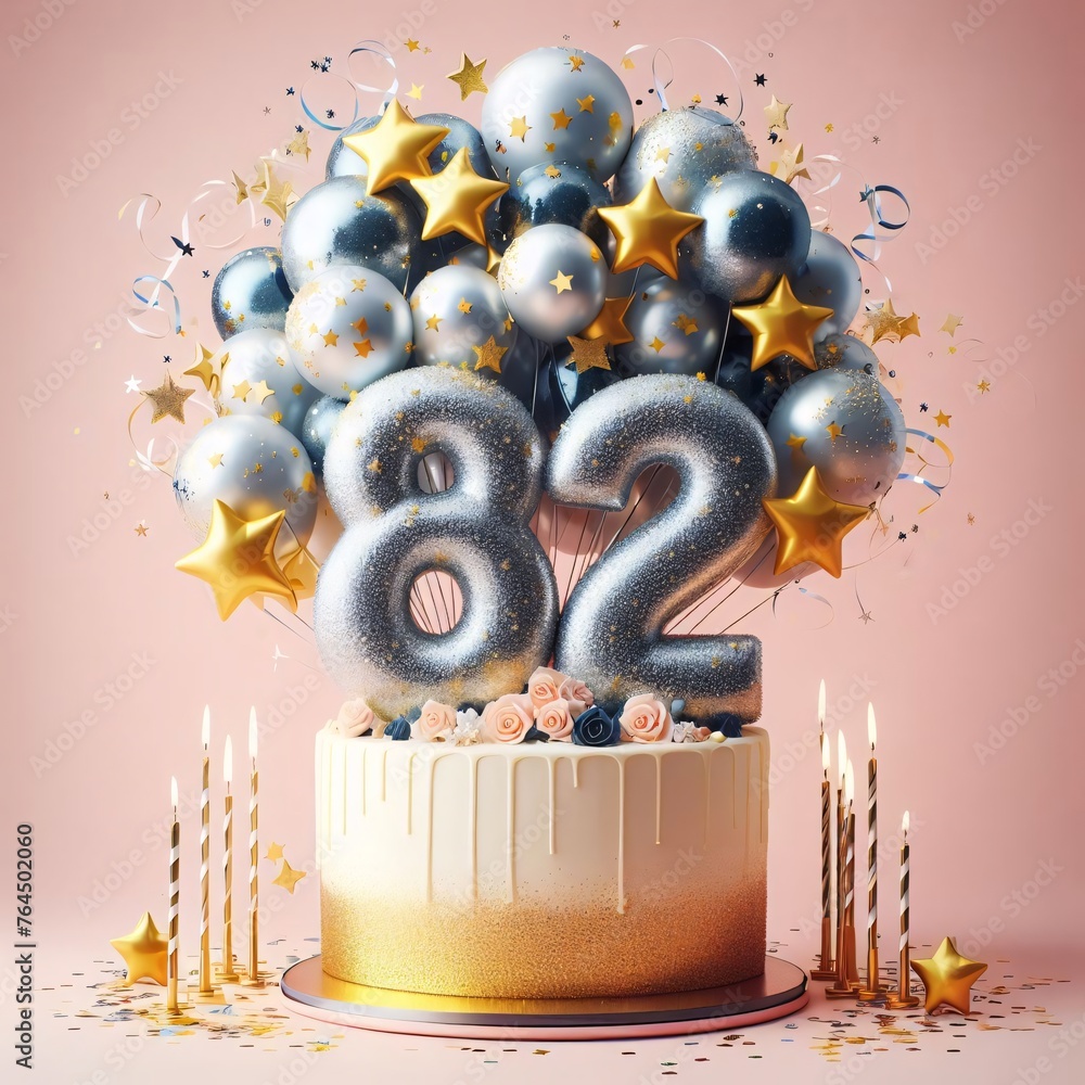 Vector Illustration of a Number 82nd Birthday Balloon Celebration Cake ...