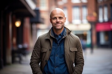 Canvas Print - portrait of a middle aged man smiling at the camera in the city