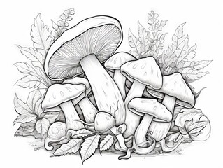 Wall Mural - Intricate mandala coloring page featuring mushrooms and whimsical patterns for meditation and relaxation