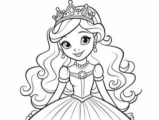 Wall Mural - Charming princess character outline for children’s coloring activity - ideal for creative play and learning