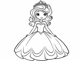 Wall Mural - Charming princess character outline for children’s coloring activity - ideal for creative play and learning