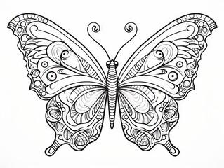 Wall Mural - Hand-drawn butterfly patterns for coloring - intricate design illustration for creative relaxation, suitable for all ages