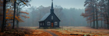 Old Abandoned Black Wooden Chapel On Foggy,
Beautiful Church In The Mountains At Sunset Beautiful Autumn Landscape