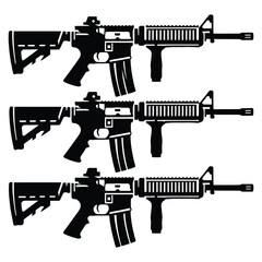 black vector Silhouettes: Hand-to-Hand Combat Weapon Assault Rifle machine gun