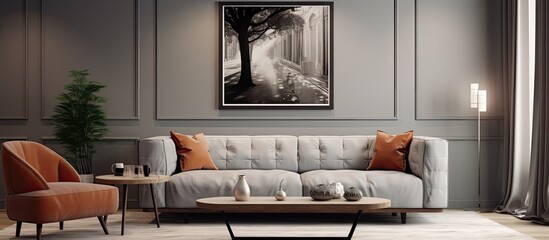 Canvas Print - A comfortable and inviting living room setup featuring a couch, chair, and coffee table, perfect for relaxation or social gatherings