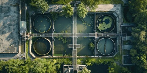 Wall Mural - Aerial view of a water treatment plant, suitable for industrial and environmental concepts