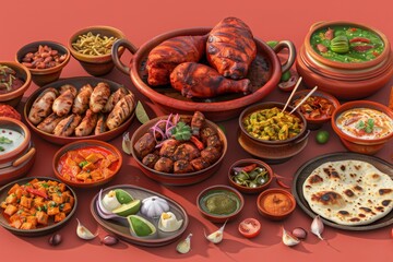 Wall Mural - Tandoori Feast a spread of tandoori dishes
