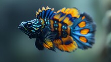  A Photo Zooms In On The Body Of A Vibrant Blue And Yellow Fish, Displaying A Distinct Black And Yellow Stripe Running Down Its Back