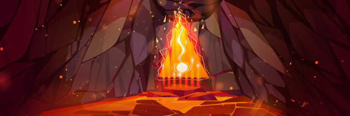 Wall Mural - fantasy rpg game volcano cave portal background. magic door entrance to alien world. lava and stone 