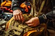 
Detailed shot of hands adjusting the straps on a rucksack, preparing for a rucking exercise