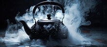 An Up-close View Of A Traditional Tea Kettle Releasing Steam, Creating A Warm And Cozy Atmosphere