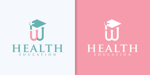 Student logo vector. Medical and nursing education logo template design concept with pulse or health cross sign