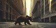 A bear is walking down a city street