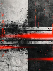 Poster - Gritty abstract in black and red with a dynamic, urban feel.