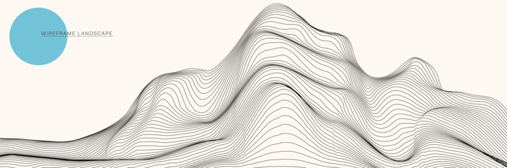 Wireframe landscape background. Futuristic vector illustration.