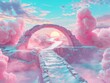 A sugary bridge leading to a fantasy realm, made entirely of lump sugar under a pastel sky