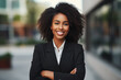 © My Beautiful Picture - Smiling black businesswomen in suit. Women in work clothes. Rich women. Business boss. Boss of a start-up. Afro american women. American women. African women. Africa country. AI.