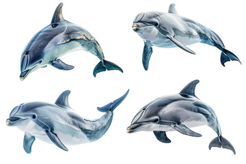 Canvas Print - Collection of  Dolphin fishes In different view, Front view, side view, rear view isolated on white background PNG