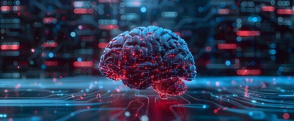 Wall Mural - Digital human brain in the virtual world of data and technology. Human brain electronic illustration, digital artificial, mind AI, computer information technology human brain, artificial intelligence.