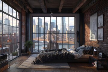 Wall Mural - A modern industrial bedroom with industrial-style