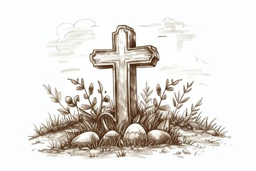 Wall Mural - Hand drawn style illustration of an Easter cross isolated on a white background.