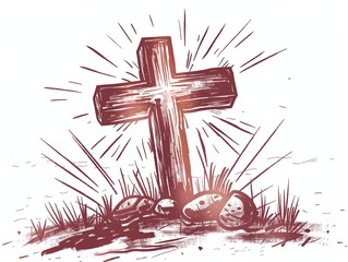 Poster - Hand drawn style illustration of an Easter cross isolated on a white background.