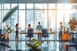 © Kristina - Business people working together in modern office with panoramic windows and city view. Toned image