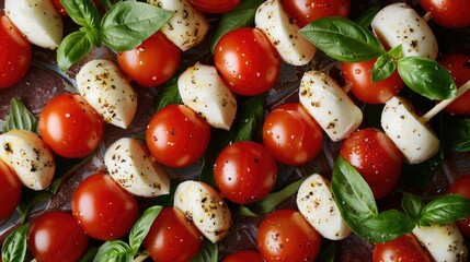 Wall Mural - Caprese salad skewers with fresh tomatoes, mozzarella, and basil.