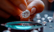 Close-up of fingers holding a sparkling diamond ring, luxury and brilliance.